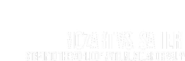 White text on a black background reads: MOZART VS. SALIERI. STEP INTO THE WORLD OF MYTH, MUSIC, AND RIVALRY. The text is bold and aligned to the bottom right corner.