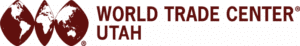 Logo featuring three maroon globe icons followed by the text “World Trade Center Utah” in uppercase maroon letters on a light background.