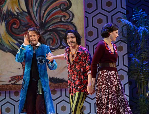 Opera Philadelphia's production of The Barber of Seville.Figaro (Jonathan Beyer) tries to help Almaviva (Taylor Stayton) and Rosina (Jennifer Holloway) escape Bartolo’s house. Photos by Kelly & Massa.