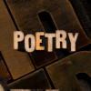 The word Poetry is displayed in bold, vintage-style wooden block letters against a warm, textured background.