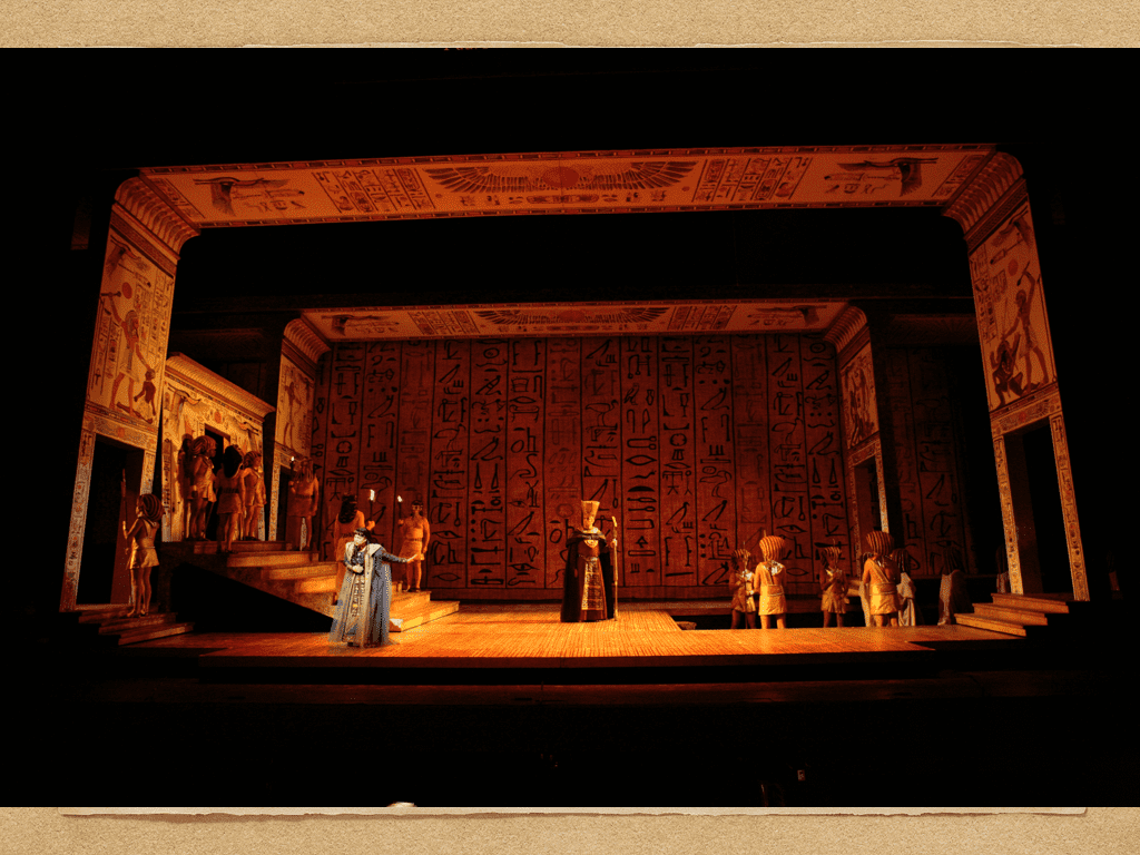 set picture for Aida, with wide central space and characters